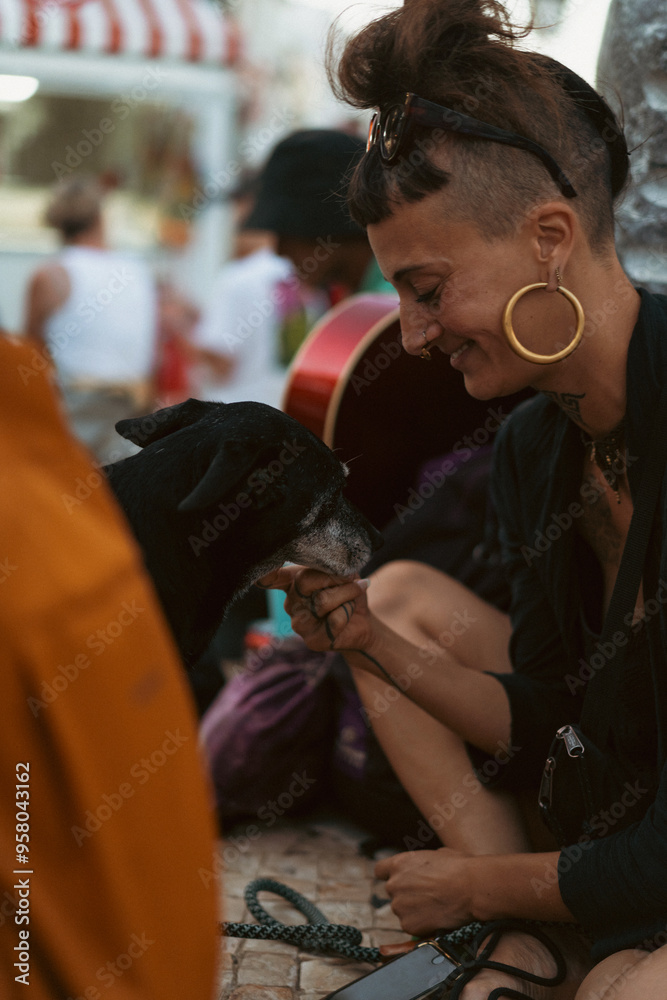 custom made wallpaper toronto digitalInformal, bright appearance, young woman with a dog on the street.