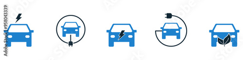 Electric car EV Eco friendly hybrid vehicle icon symbol logo. anti oil car, Green energy technology