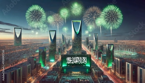 Fireworks Display in Riyadh for Saudi Arabia National Day Celebration Concept