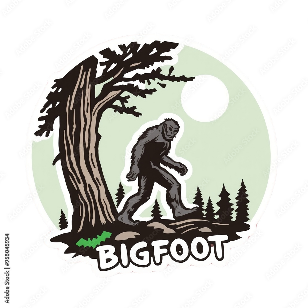 Fototapeta premium Bigfoot under the moon - Sticker