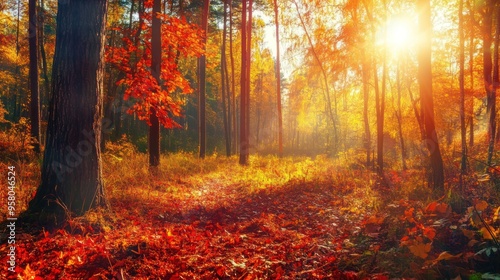 Autumnal Forest Path at Sunset