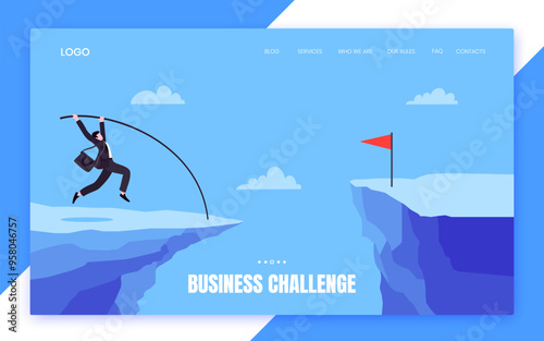 Businessman jumps pole vault over graph bars flat style design vector illustration business concept. Business growth and goal achievement concept.