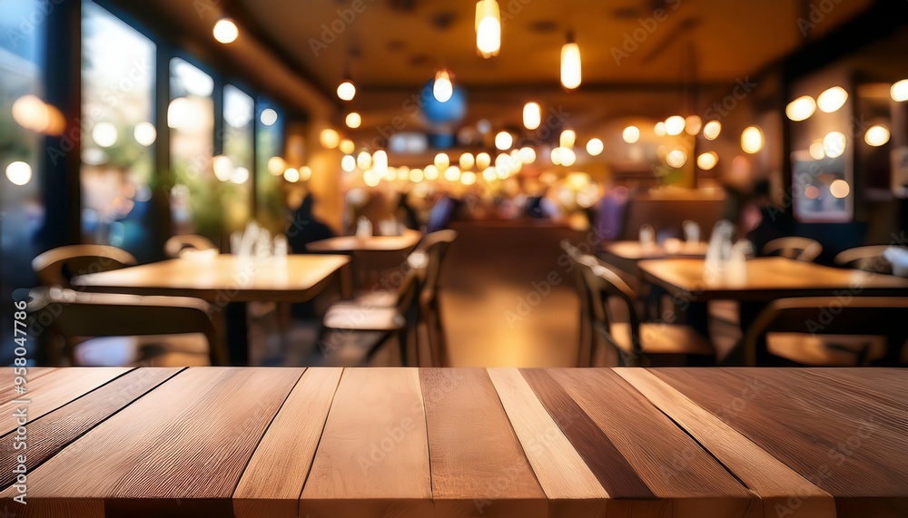 Empty wooden table in café scene during the evening. Generated image Empty wooden table in café scene during the evening. Generated image