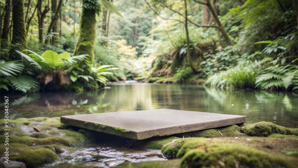 Obraz premium an empty stone platform is placed on the water