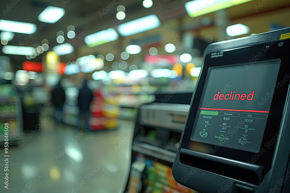 A payment terminal with the word A payment terminal with the word