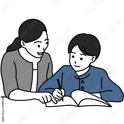 家庭教師/塾　勉強する中学生男子
