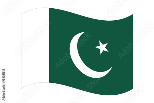 Wavy flag of Pakistan, isolated on a transparent background. Flag of the Islamic Republic of Pakistan. Vector illustration