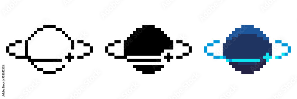 Fototapeta premium Blue Tiny Saturn, Pixel Art Icon Set