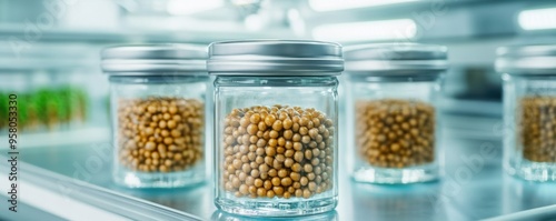 Wallpaper Mural Glass jars filled with mustard seeds, showcasing a clean and organized kitchen storage solution for culinary enthusiasts. Torontodigital.ca