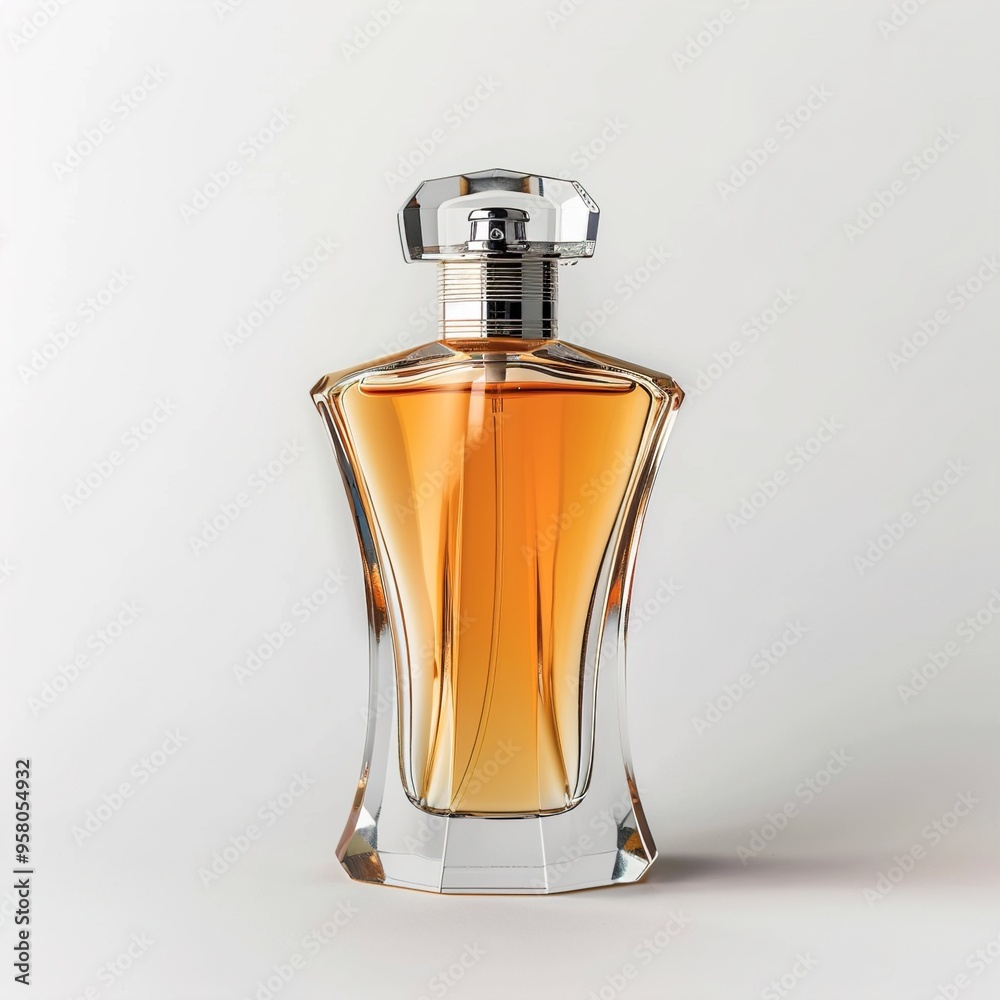 Bottle of Perfume. A bottle of perfume stands on a plain Transparent background
