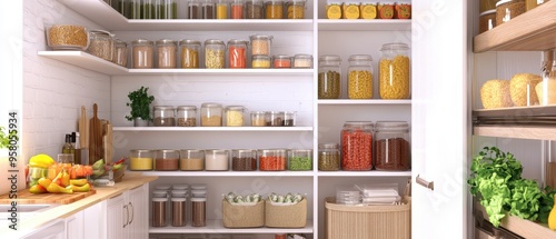 Wallpaper Mural Bright and organized pantry showcasing jars of spices, grains, and herbs, ideal for home cooking inspiration. Torontodigital.ca