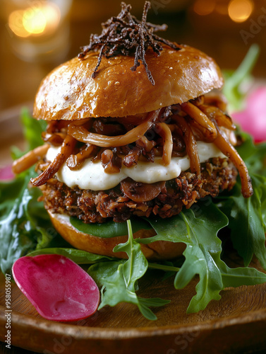 A gourmet plant-based burge...