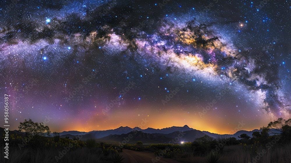 Milky Way Galaxy Over Silhouetted Mountain Range Milky Way Galaxy Over Silhouetted Mountain Range