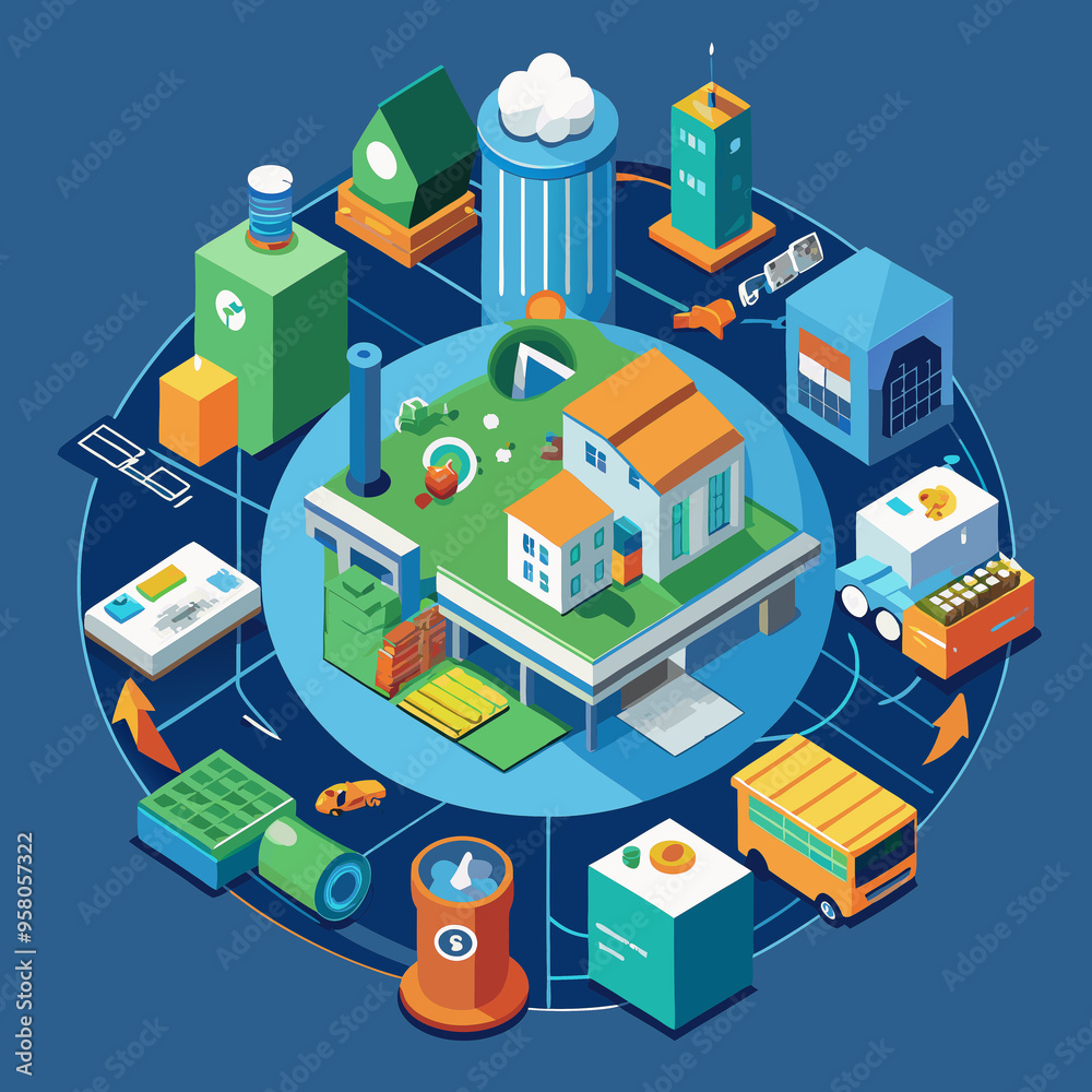 Obraz premium Recycling facility symbolizing circular graphic design