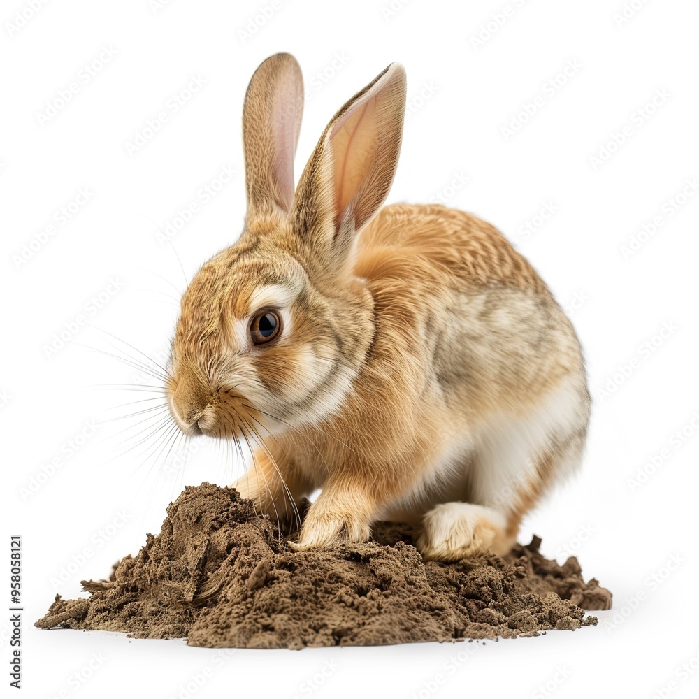 A rabbit digging a complex network of burrows A rabbit digging a complex network of burrows