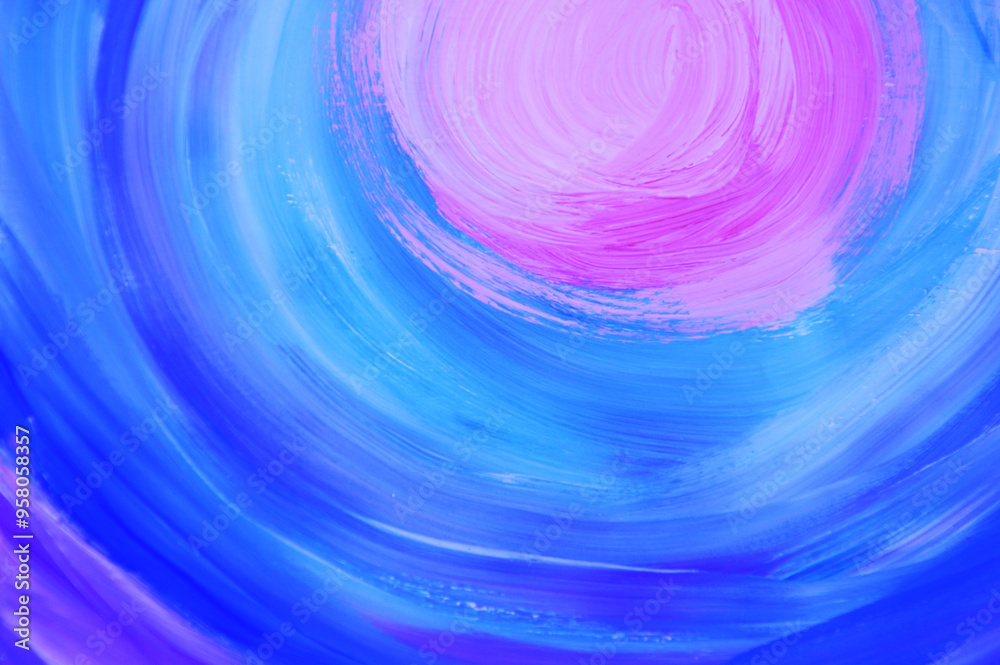 Pink circle and blue curved semicircle stripes. Bright abstract hand painted watercolor background. Pink circle and blue curved semicircle stripes. Bright abstract hand painted watercolor background.