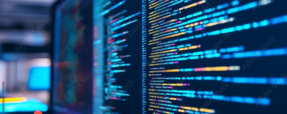 Coder with virtual optimization, advanced coding lab, neon blue glow Coder with virtual optimization, advanced coding lab, neon blue glow