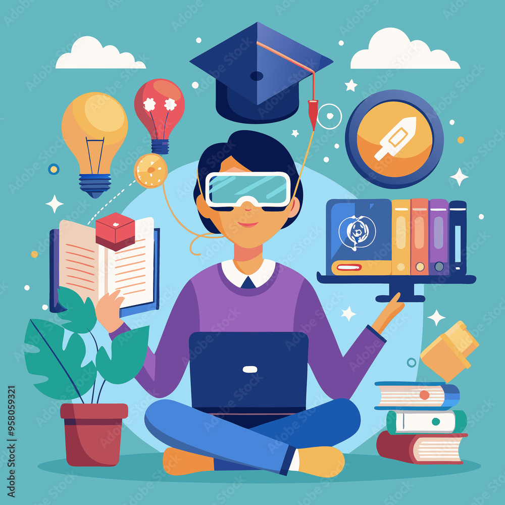 Remote learning with vr technology info graphic design Remote learning with vr technology info graphic design