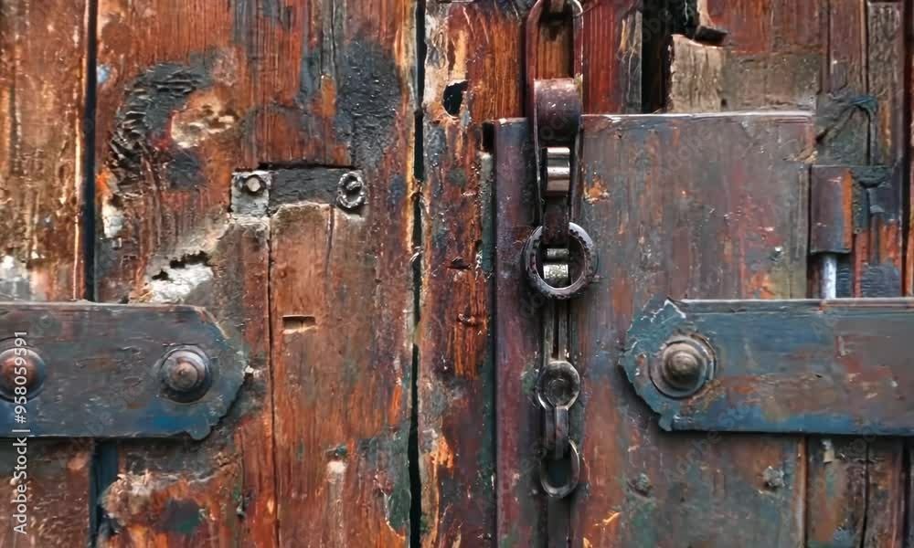 Rustic wooden door with metal hinges, Video Rustic wooden door with metal hinges, Video