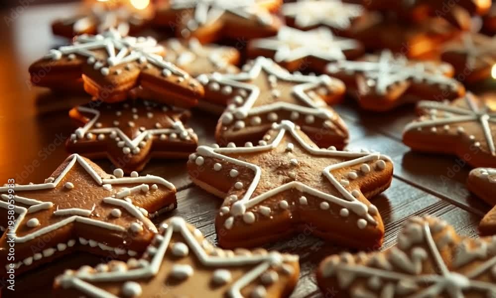 A close up of many star shaped cookies with white icing Video A close up of many star shaped cookies with white icing Video