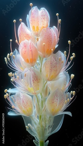 Delicate flower with water droplets. A macro image of a flower with water droplets highlighting its delicate features.
