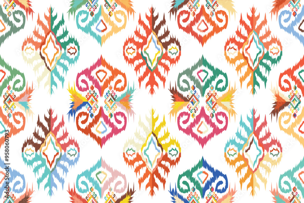 Ikat seamless pattern, geometric design, motif ethnic handmade, Ikat ethnic tribal, boho colors seamless wallpaper. Ethnic Ikat abstract background art. Ikat seamless pattern, geometric design, motif ethnic handmade, Ikat ethnic tribal, boho colors seamless wallpaper. Ethnic Ikat abstract background art.