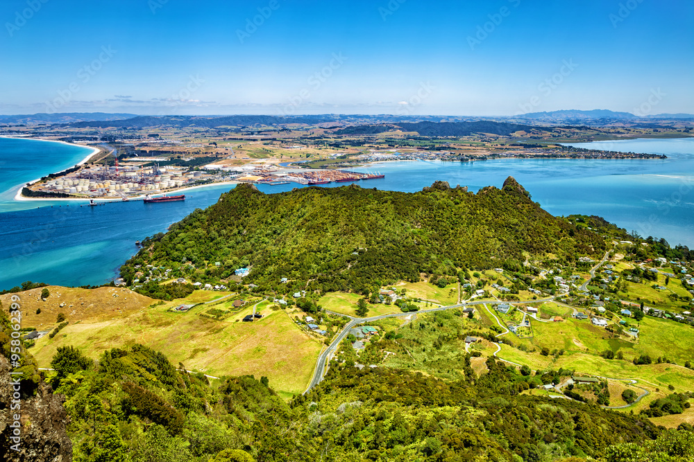 Whangarei Heads with Marsden Point, North Island, New Zealand, Oceania ...