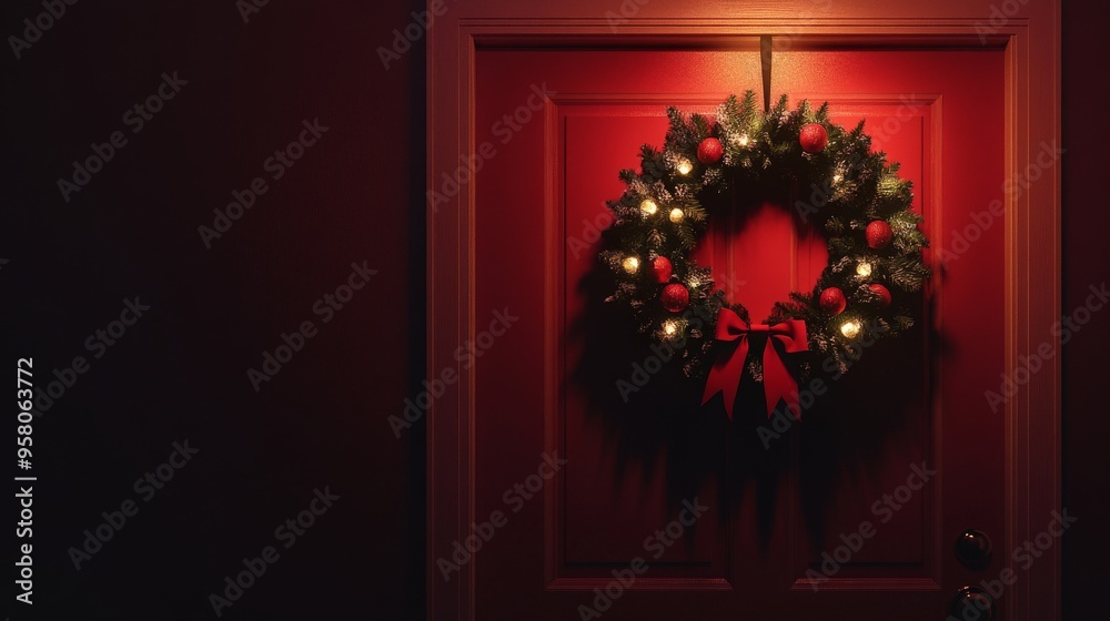 Red Door with Christmas Wreath. Red Door with Christmas Wreath.
