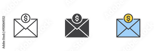 Envelope with dollar symbol different style icon set