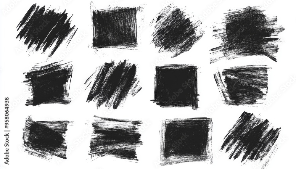 Set of Isolated Grunge Scribble Squares Set of Isolated Grunge Scribble Squares
