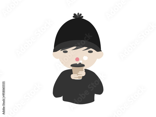 温かい飲み物を飲む人
