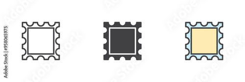 Postage stamp frame different style icon set
