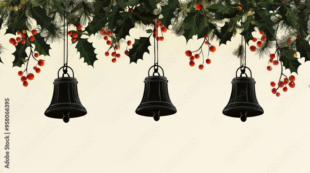 Obraz premium Christmas Bells and Holly.