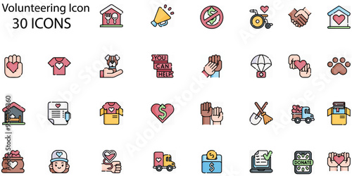 Set of Volunteering icons. Line art style icons bundle. vector illustration