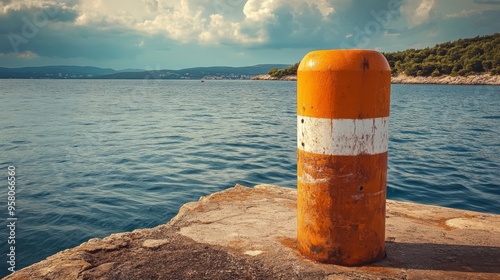 Orange buoy guides to Brijuni, Adriatic's Istrian gem. photo