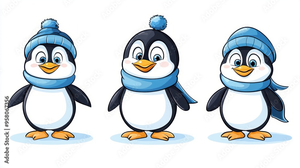 Fototapeta premium Playful Cartoon Penguin in Stylish Winter Gear for Trendy T-Shirt Design