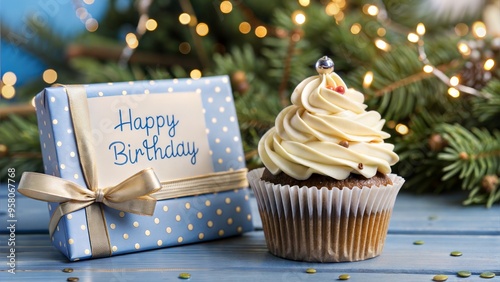 cupcake with present gifts happy birthday card