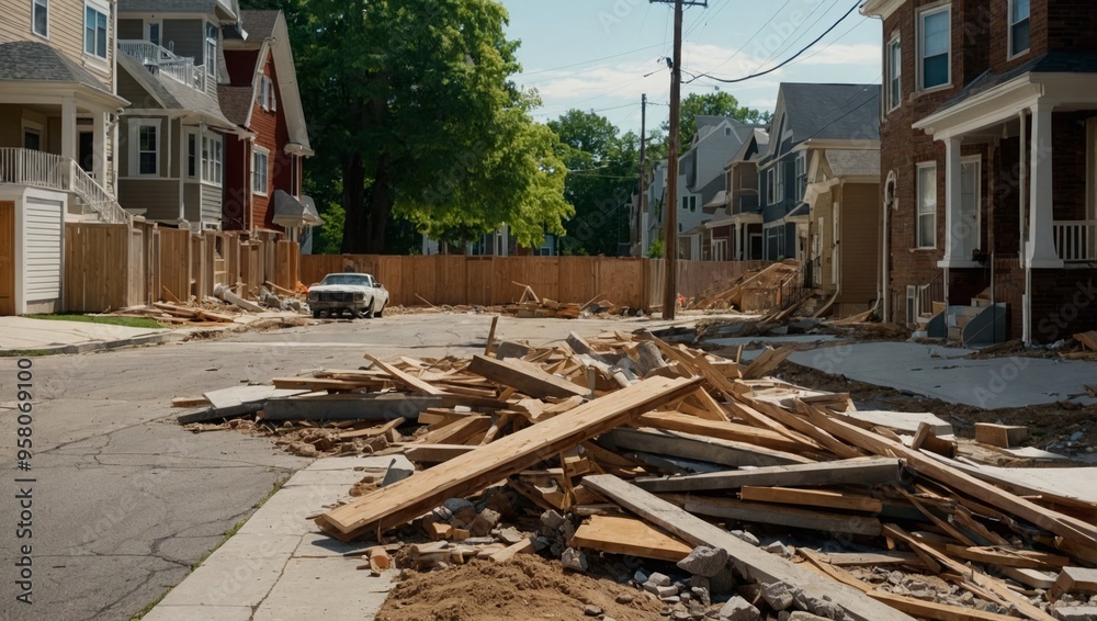 A pile of construction waste near the house, renovation A pile of construction waste near the house, renovation