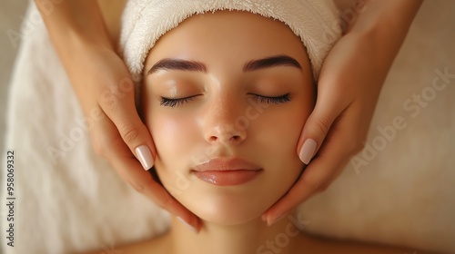 Relaxing facial treatment at a spa during a serene afternoon with a client receiving soothing hands-on therapy