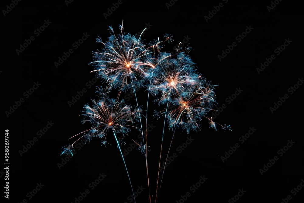 Fireworks on Black Background. Independent New Year and Christmas Celebration Fireworks on Black Background. Independent New Year and Christmas Celebration