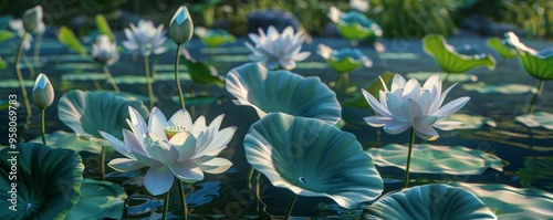 Lotus flowers with broad leaves, 4K hyperrealistic photo photo