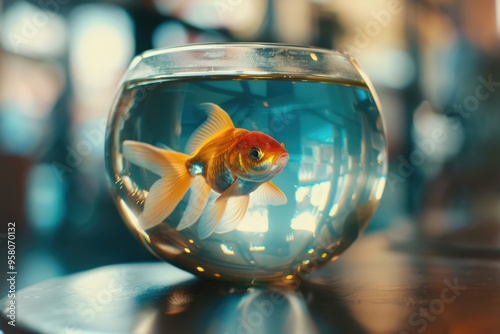 Fish In Bowl. Goldfish in Claustrophobic Office Environment