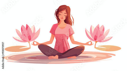 Woman with Mental Health Young Girl Meditating