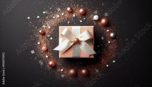 gift box with ribbon and bow, xmas