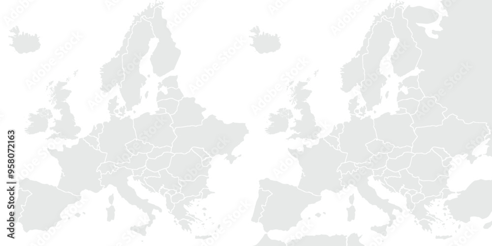 Obraz premium Map of Europe.for website layouts,background,education, precise,customizable,Travel worldwide,map silhouette backdrop,earth geography, political,reports. Grayscale style ,isolated on white background.