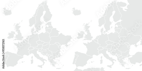 Map of Europe.for website layouts,background,education, precise,customizable,Travel worldwide,map silhouette backdrop,earth geography, political,reports. Grayscale style ,isolated on white background.