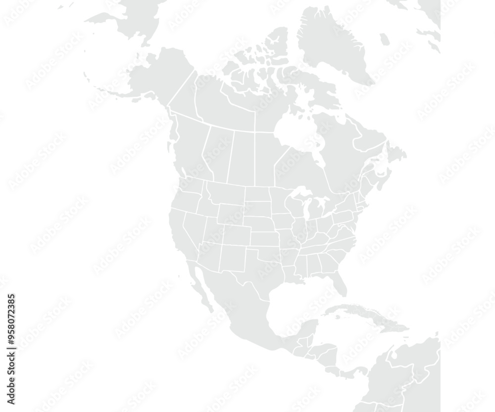 Obraz premium North America map for website layouts, education, precise,customizable,Travel worldwide,map silhouette backdrop,earth geography, political,reports.Grayscale style ,isolated on white backgroud