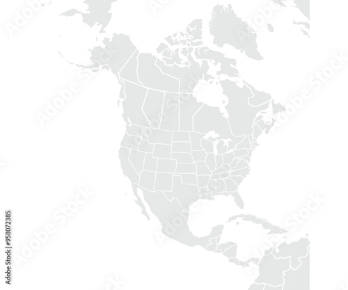 North America map for website layouts, education, precise,customizable,Travel worldwide,map silhouette backdrop,earth geography, political,reports.Grayscale style ,isolated on white backgroud