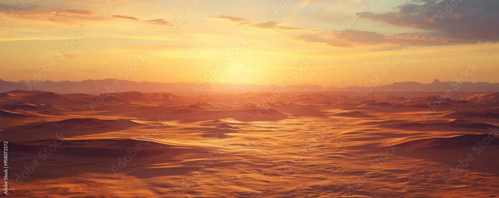 Obraz premium Desert heatwave mirage on horizon, 4K hyperrealistic photo