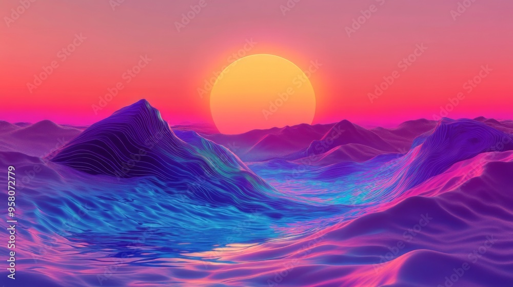 Psychic Waves, Psychedelic, Surreal imagery with gradients and neon tones, Retro 90s Psychic Waves, Psychedelic, Surreal imagery with gradients and neon tones, Retro 90s